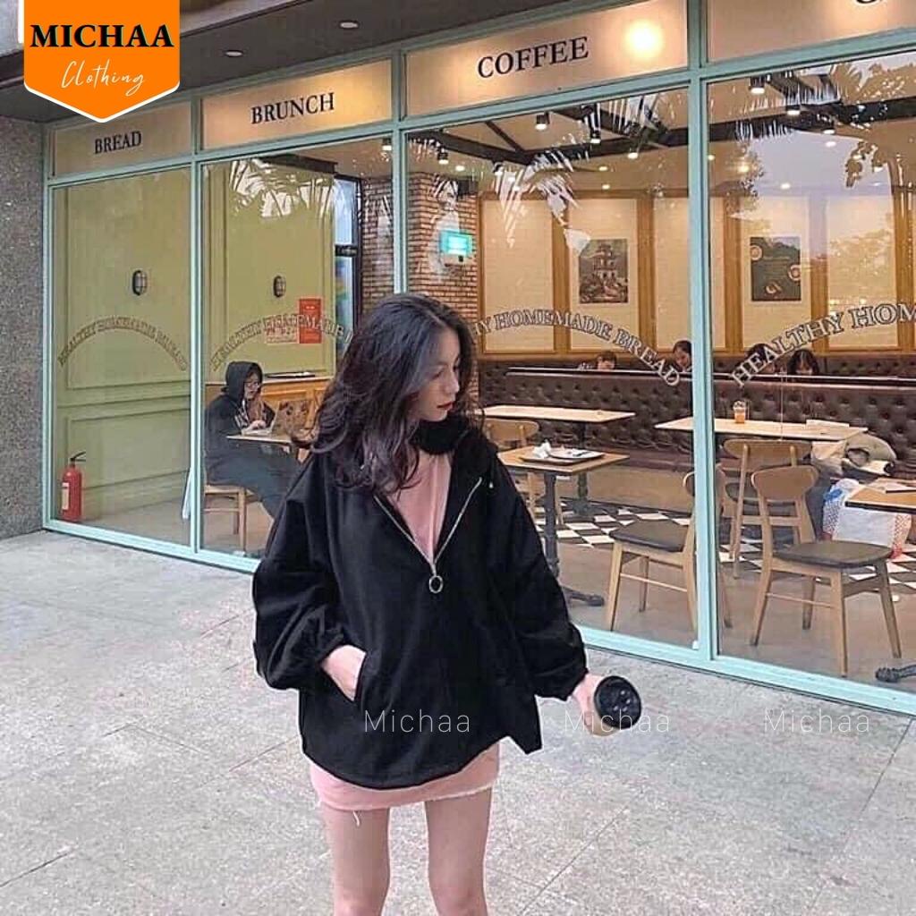 Áo Khoác Nỉ Trơn Dây Kéo Zip Tròn Unisex Cho Nam Và Nữ Ulzzang - MICHAA