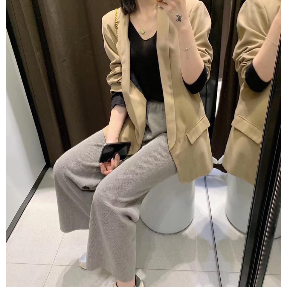 Quần ống rộng nữ, quần culottes cạp chun thời trang nữ QUẦN NHUNG TĂM màu xám | BigBuy360 - bigbuy360.vn