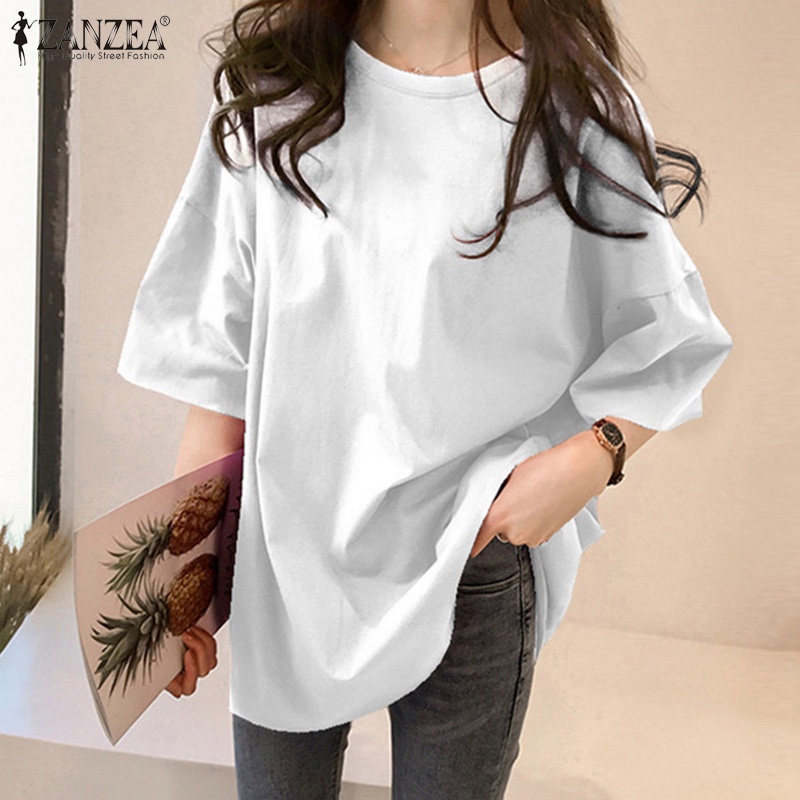 Áo thun ZANZEA tay ngắn cổ tròn dáng rộng thời trang cho nữ