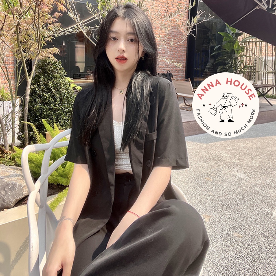 Áo khoác blazer nữ ngắn tay lỡ form rộng 1 lớp nhiều màu, áo khoác ngoài nữ blazer cổ vest cộc tay lửng dáng rộng | BigBuy360 - bigbuy360.vn
