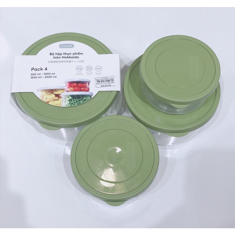 Sét 4 hộp đựng thực phẩm hình tròn Inochi _ có nắp đậy tiện dụng