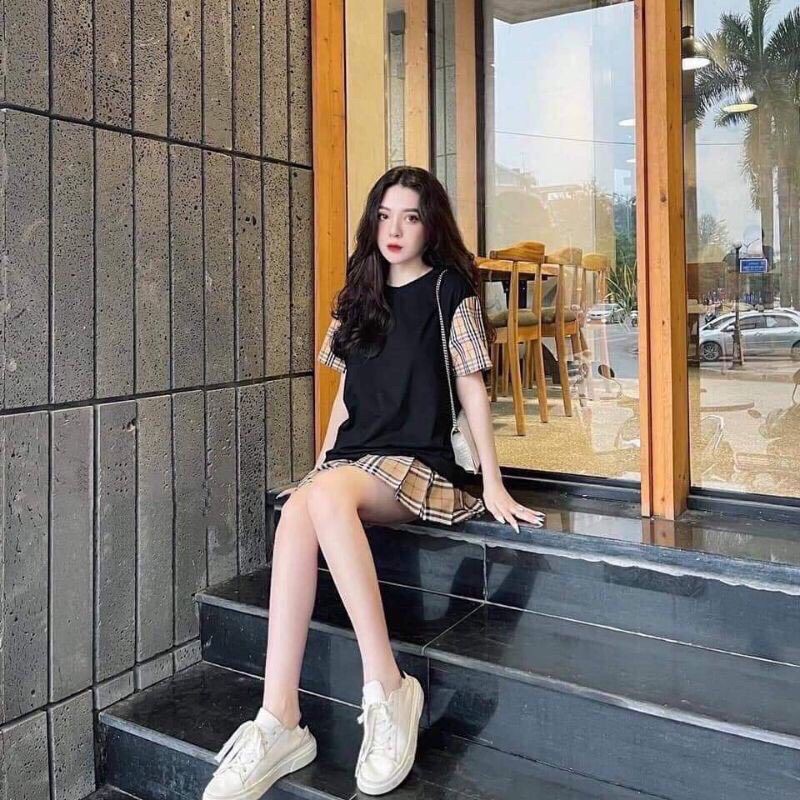 Sét Đồ Áo + Chân Váy BBR Hoạ tiết Kẻ Ulzzang Hàn Quốc
