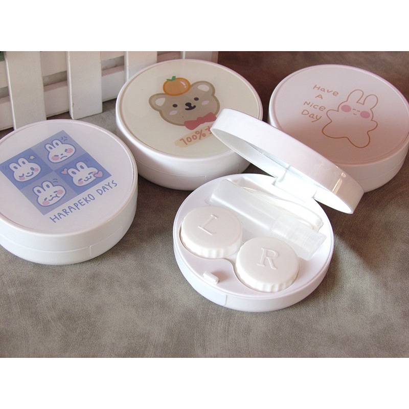 Khay Gương To Tròn Gấu Thỏ - Case Đựng Lens