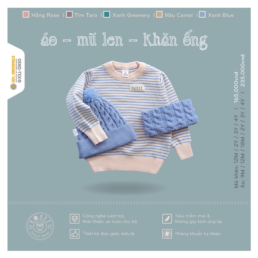 [CHÍNH HÃNG] Set mũ len khăn ống thu đông trẻ em Hrnee