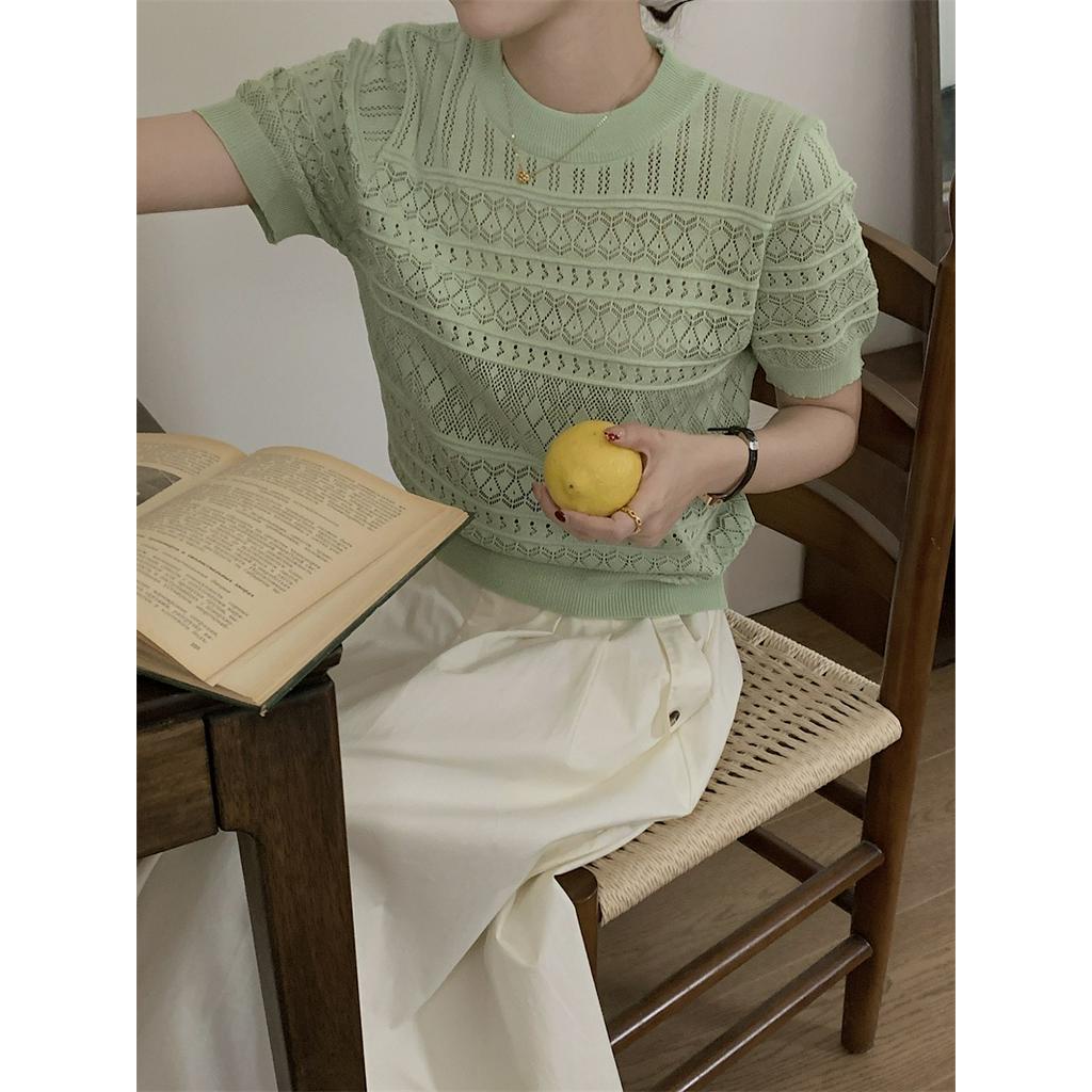 61206 Áo Ngắn Tay Đan Rỗng