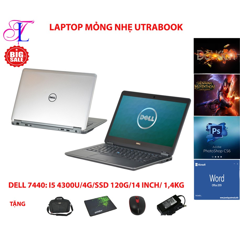 Utrabook Dell Latitude E7440 Core i5-4300U, ram 8G, SSD 240G, VGA on Intel HD 4400, màn 14