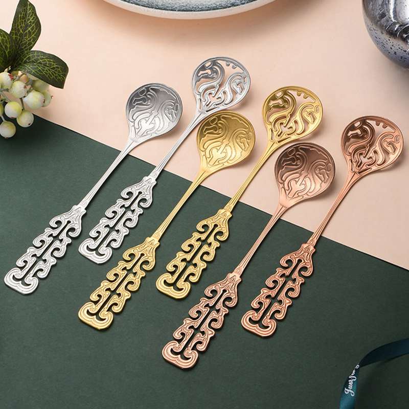 Muỗng Cà Phê Tay Cầm Dài Bằng Thép Không Gỉ Phong Cách Châu Âu Sang Trọng
