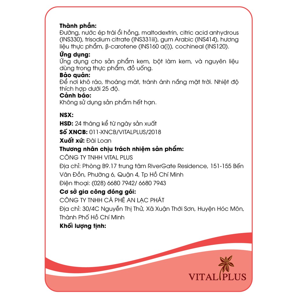 Bột trái cây - Bột Ổi Hồng -  - Pink Guava Juice Powder - Vital Plus - Shop Nhà Anise