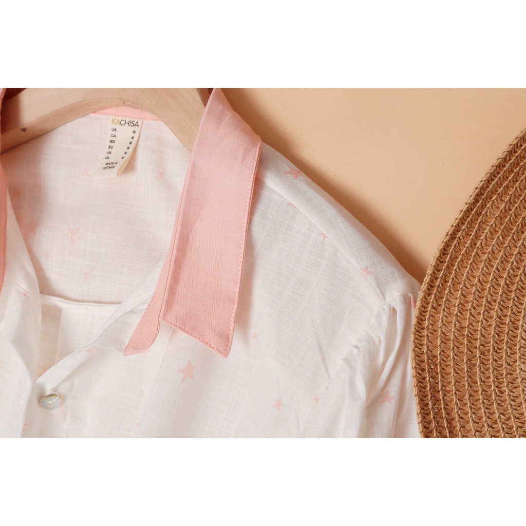 Áo sơ mi Linen in hoạ tiết ngôi sao KACHISA 636