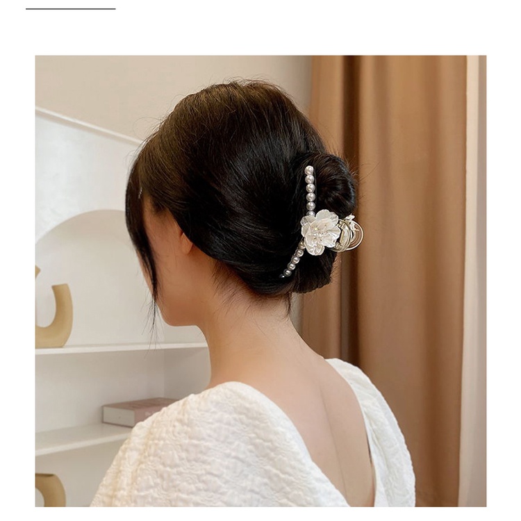Kẹp Tóc Càng Cua Đính Ngọc Trai Acrylic Màu Trơn Thời Trang Thanh Lịch Cho Nữ