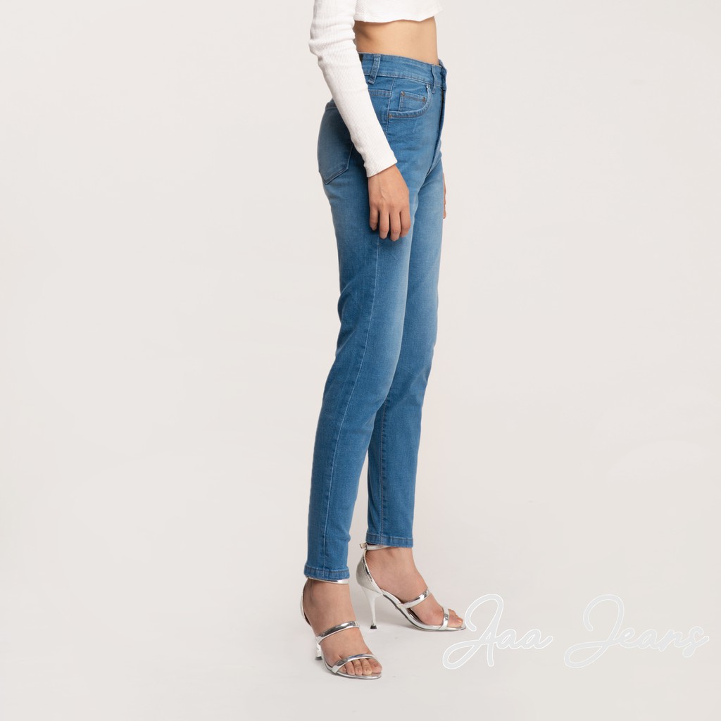 Quần Jean Nữ Dài Lưng Cao Dáng Skinny Xanh Biển Aaa Jeans