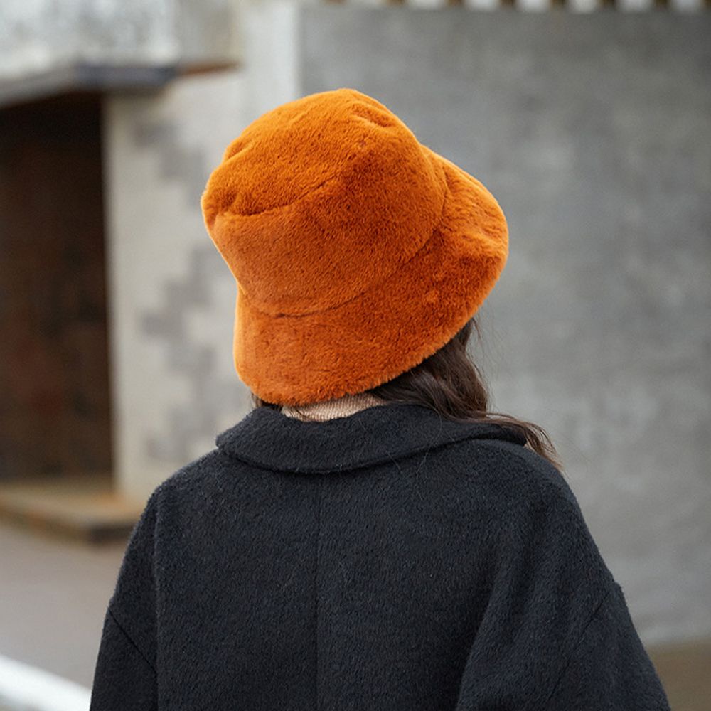 Mũ Bucket Chất Liệu Lông Nhân Tạo Dày Dặn Mềm Mại Màu Trơn Thời Trang Mùa Đông Cho Nữ