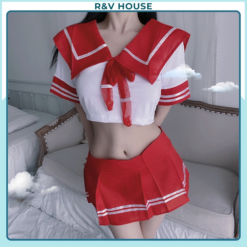 Đồ ngủ cosplay nữ sinh - đồ cosplay sexy học sinh anime màu đỏ gợi cảm R&V House