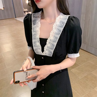 Đầm Midi Tay Ngắn Cổ Chữ V Màu Đen Thanh Lịch Size S-3Xl