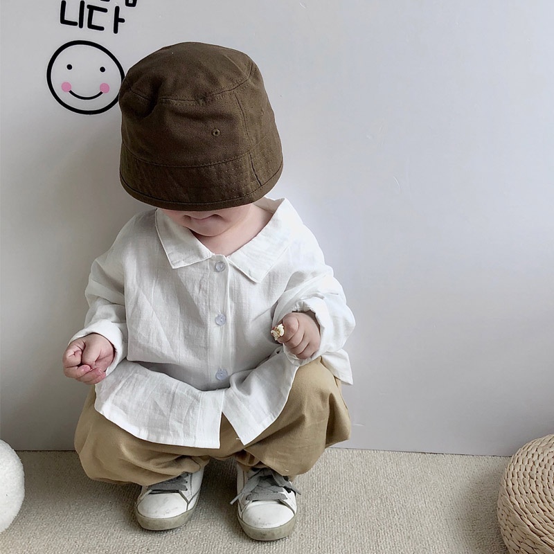 Áo sơ mi trơn basic Hàn Quốc cho bé gái bé trai size 80-120