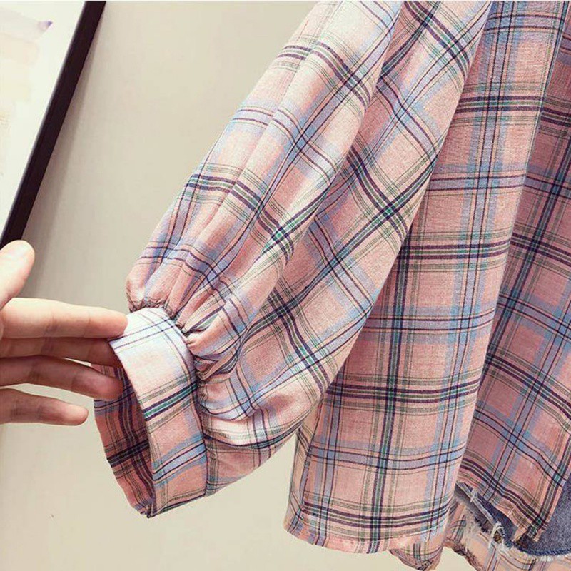 Áo sơ mi tay dài kẻ sọc caro màu sắc trẻ trung cho nữ | BigBuy360 - bigbuy360.vn