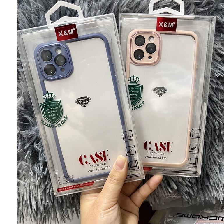 CHÍNH HÃNG Ốp X&amp;M LƯNG TRONG cứng chống ố viền màu bảo vệ Camera iPhone 11 12 13 / MINI / PRO / MAX