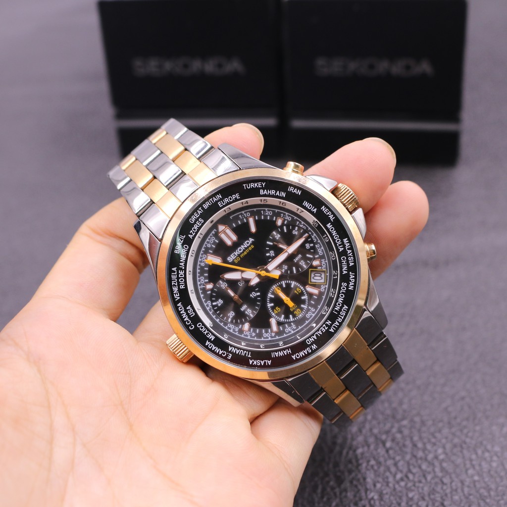 Đồng hồ nam SEKONDA CHRONOGRAPH 1025 dây kim loại thương hiệu Anh Quốc