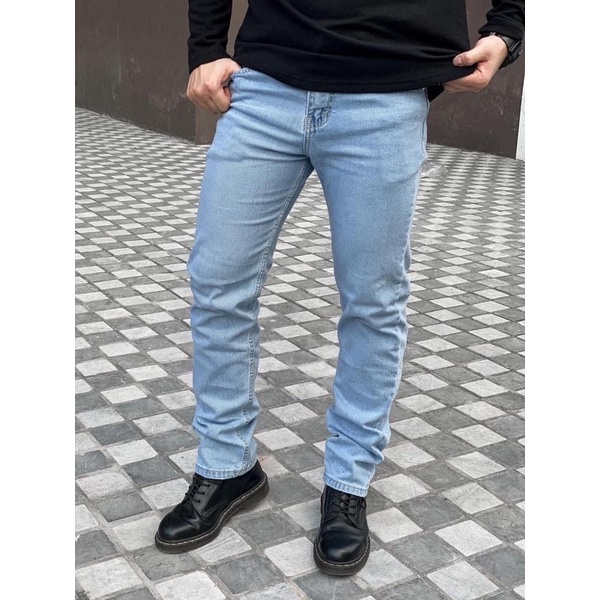 Quần jean nam hàng cambodia xanh bạc- slimfit ống đứng