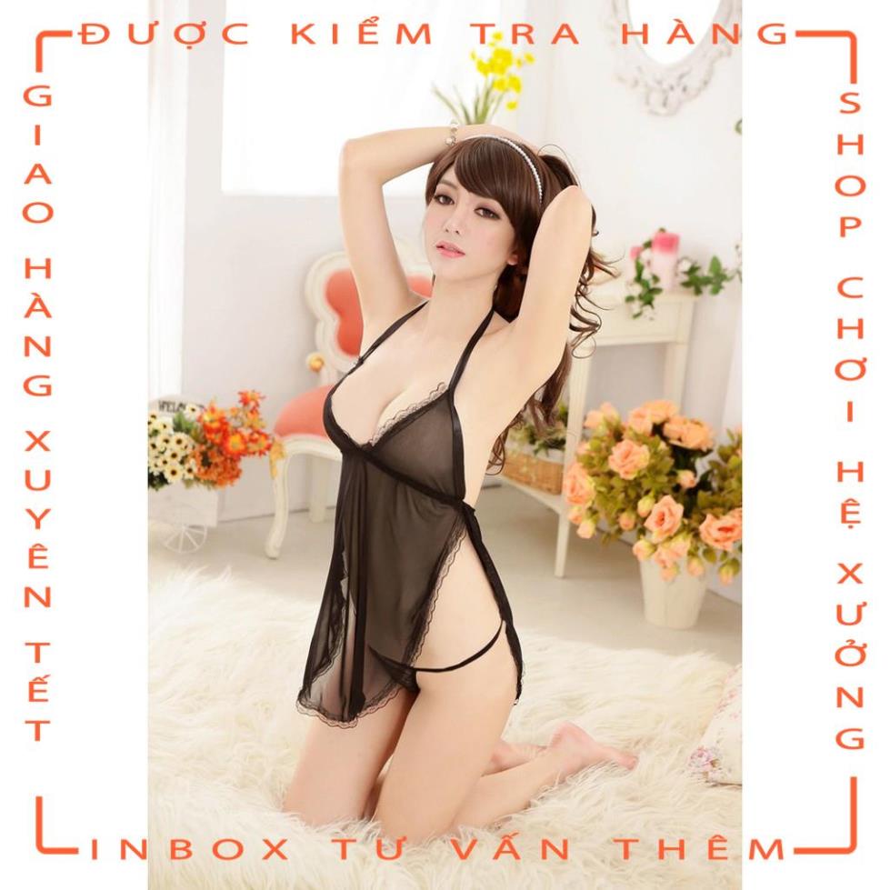 Bộ đồ ngủ ren sexy gợi cảm dáng yếm cột kèm quần lọt khe màu tím và đen - bd sm cosplay phòng ngủ  - hot tiktok | BigBuy360 - bigbuy360.vn