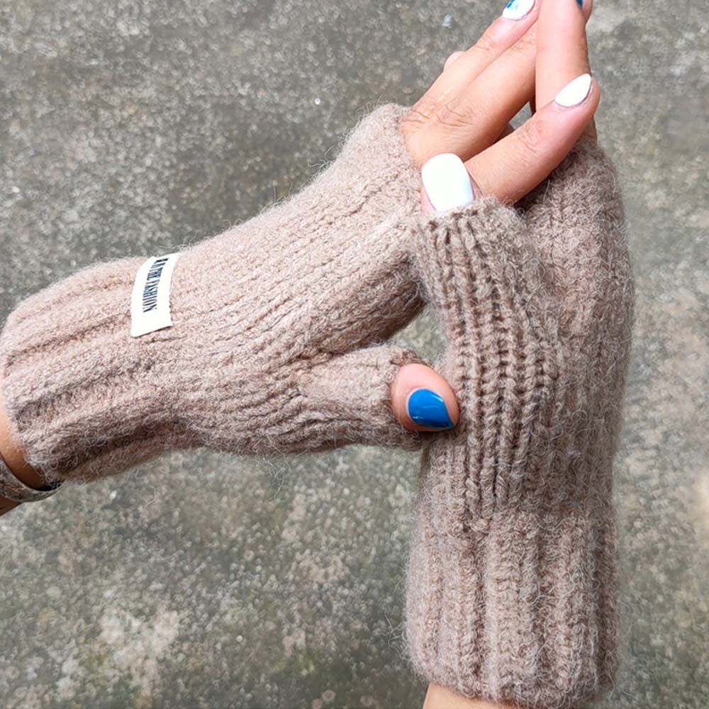 Găng Tay Len Hở Ngón Màu Trơn Dày Dặn Giữ Ấm Dành Cho Nam Nữ