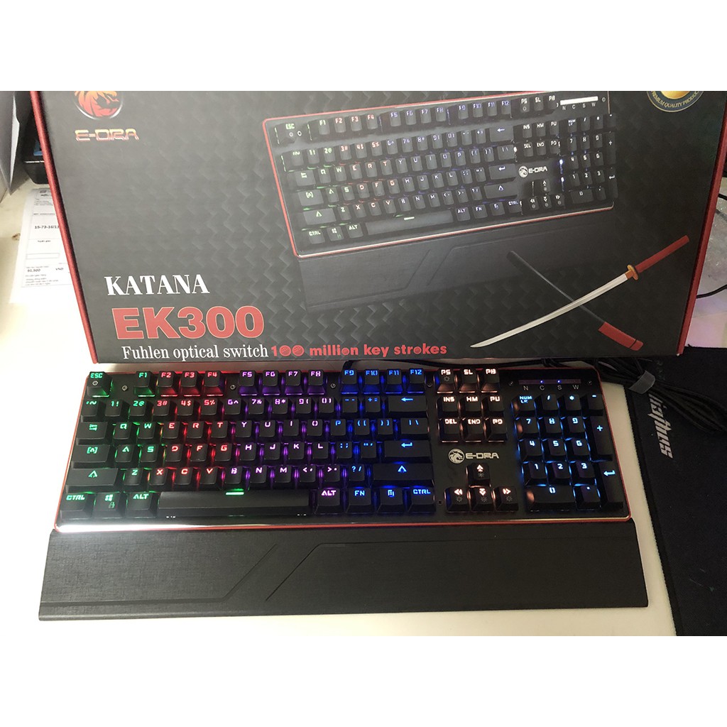 Bàn phím cơ quang học E-Dra EK300 - Switch quang chống nước, LED Rainbow, kê tay - Bảo hành chính hãng 24 tháng