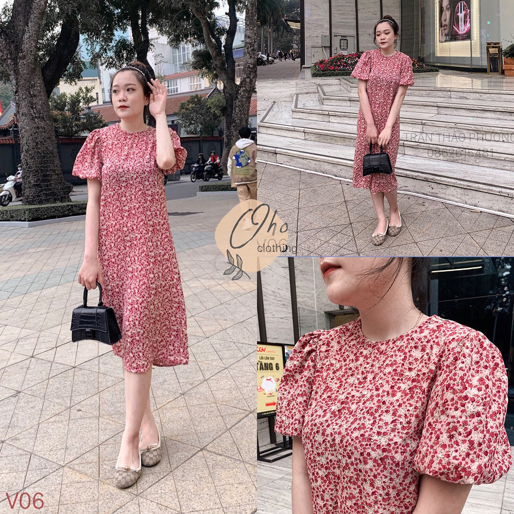 Váy hoa nhí vintage dáng suông tay bồng 2 lớp bánh bèo, cao cấp, Ảnh thật-Video thật - V06 | BigBuy360 - bigbuy360.vn