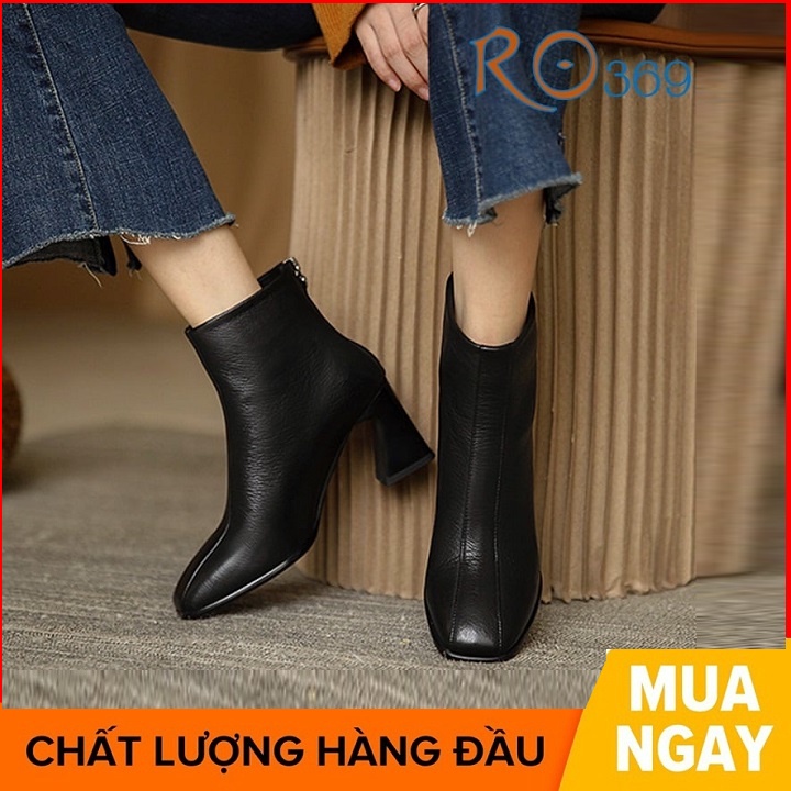 Giày boot bốt nữ cổ thấp 7 phân hàng hiệu rosata màu đen ro369