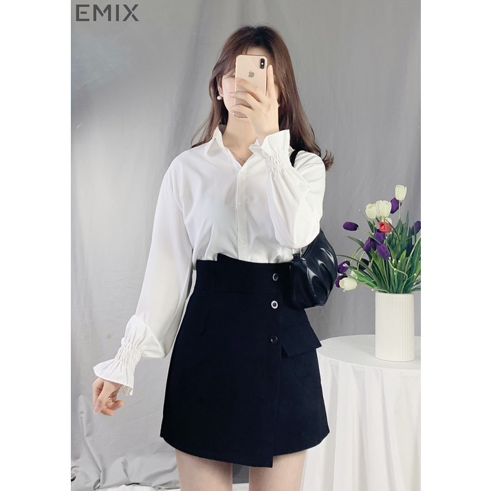 Quần short nữ váy vạt chéo EMIX (3 màu), dáng ngắn, 42cm, cạp cao, khóa sau, vải tuyết mưa, co giãn nhẹ, mềm mịn Q670