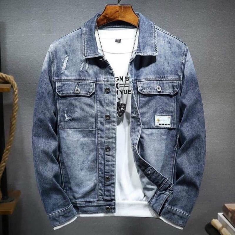 Áo khoác jean nam form rộng có túi trước ngực cài cúc chất denim dáng suông thời trang thu đông nhiều màu nhiều kiểu