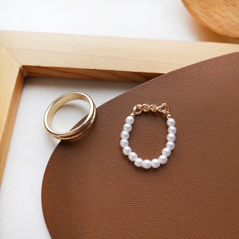 Set 2 nhẫn dạng xích/đính ngọc trai giả thời trang hàn quốc cho nữ