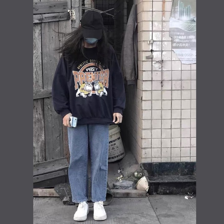 Áo sweater nữ/ Áo nỉ form rộng tay bồng unisex hình chó mặt xệ  RÔ STORE SW17 | BigBuy360 - bigbuy360.vn