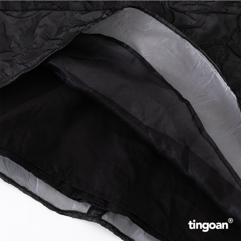 TINGOAN® - Váy hai dây tay bồng vân hoa 3 lớp bồng xòe đính nơ kim loại đen SLEEPING BEAUTY DRESS/BL