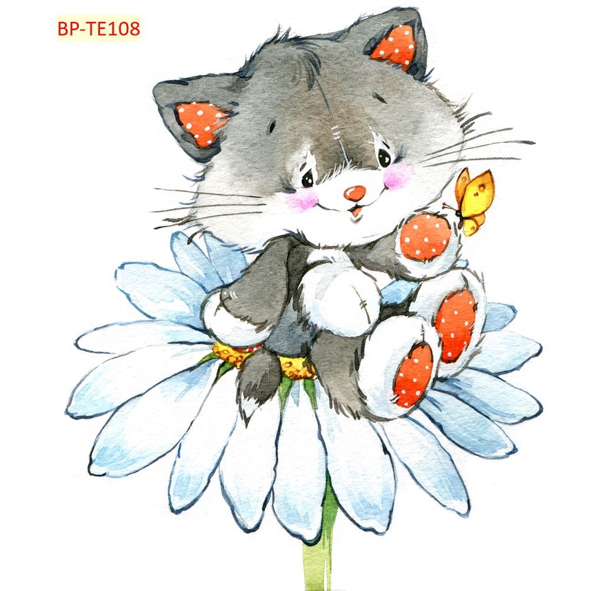 Tranh Dán Tường 3D Trẻ Em 3D Nhiều Chủ Đề CHÚ MÈO DỄ THƯƠNG