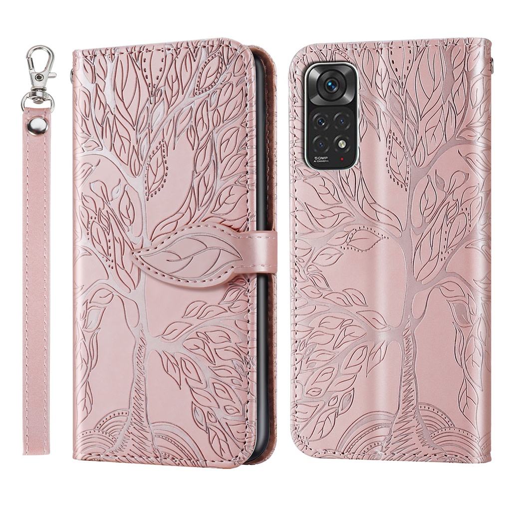 Bao Da PU Điện Thoại Nắp Lật Mềm Họa Tiết Cây 3D Có Ngăn Đựng Thẻ Cho Xiaomi Redmi Note 11 11s 11T POCO M4 Pro 5G Ốp