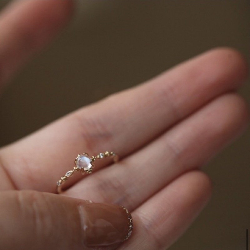 Nhẫn đá moonstone nhân tạo bạc 925, nhẫn bạc đá xanh lấp lánh Blackmeo