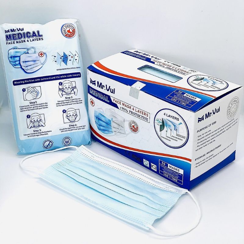 Khẩu trang y tế 4 lớp kháng khuẩn mr.vui-Hộp 50cái