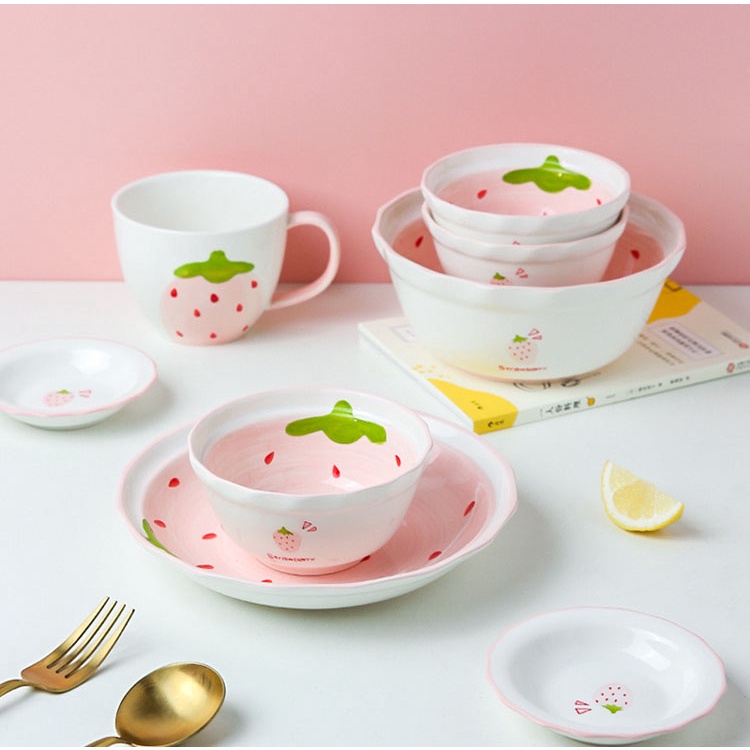 Bộ chén dĩa bát đĩa hình quả dâu tây kute