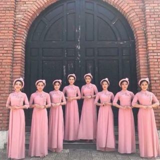 SÉT ÁO DÀI HỒNG VỎ ĐỖ 3 MÓN Y HÌNH.