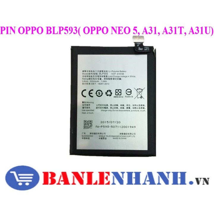 Pin Cho Oppo Neo 5 A31 BLP593 Dung Lượng 200mAh(Đen) xịn - Bảo hành 6 tháng /Sỉ Ốp