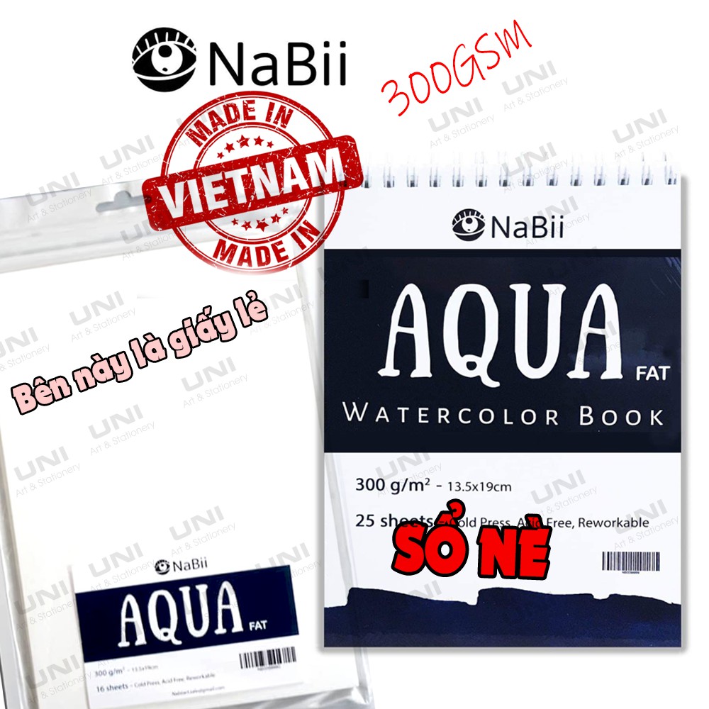 (THANH LÝ GIÁ GỐC) Giấy, Sổ vẽ màu nước Nabii Aqua Fat 300gsm