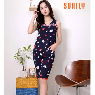 Bộ lanh áo sát nách, quần ngố mặc nhà Sunfly SP1788