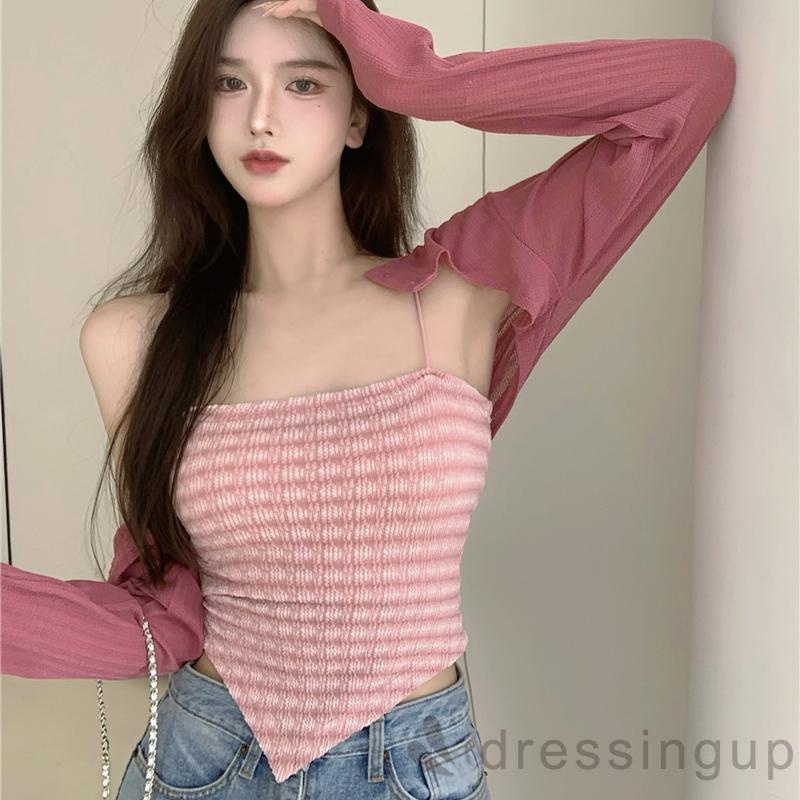 Áo croptop không tay họa tiết houndstooth gợi cảm thời trang dành cho nữ