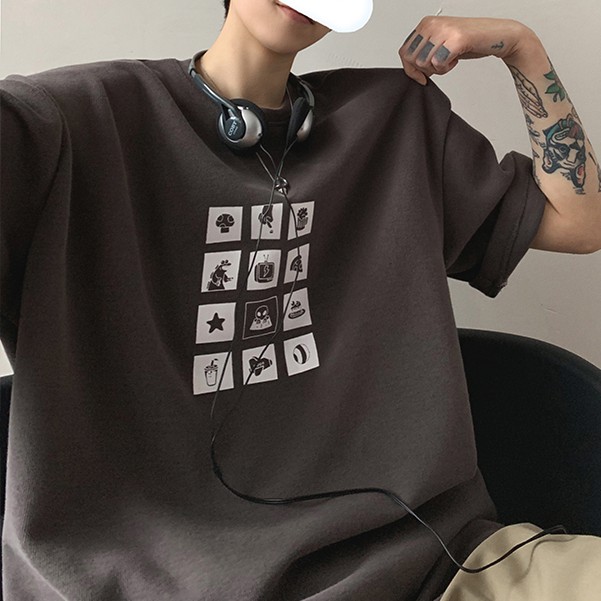 Áo thun ngắn tay dáng rộng in hình mới phong cách hàn quốc dành cho nam