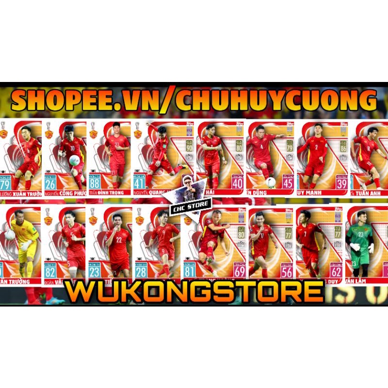 Lẻ thẻ cầu thủ đội tuyển Việt Nam match attax 2021/22 size poca bản world cup 2022