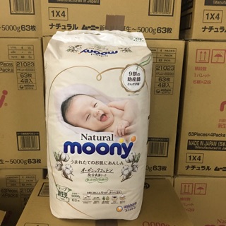 [ MẪU MỚi ] Bỉm Tã Dán Moony Natural Newborn 63 miếng