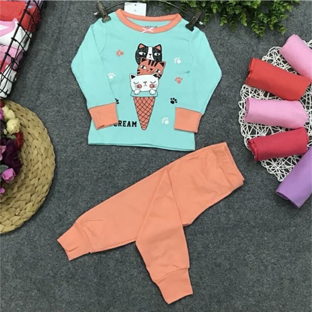 Bộ cotton thu đông màu xanh bé gái 8-20 ( hình thật )