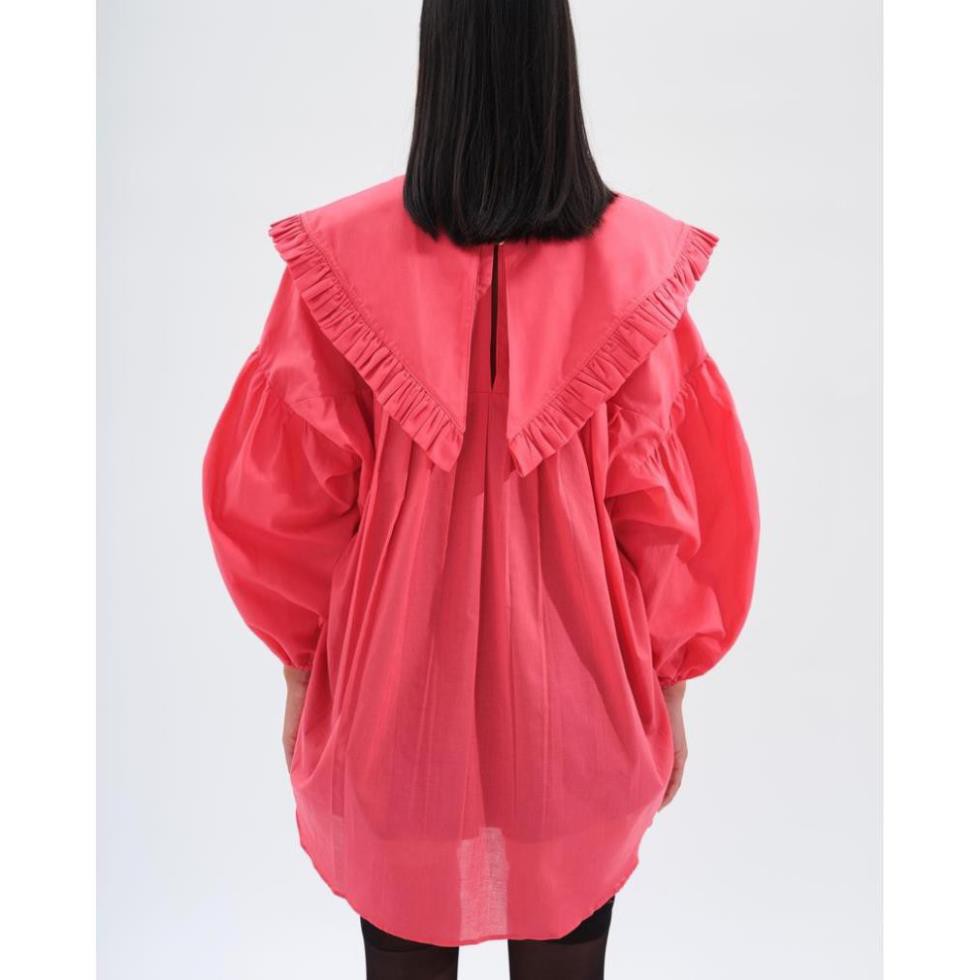 Pink Puff Sleeve Collar Blouse - Áo Hồng Tay Phồng Xếp Ly Cổ Nhún Bèo  ྇  ྇