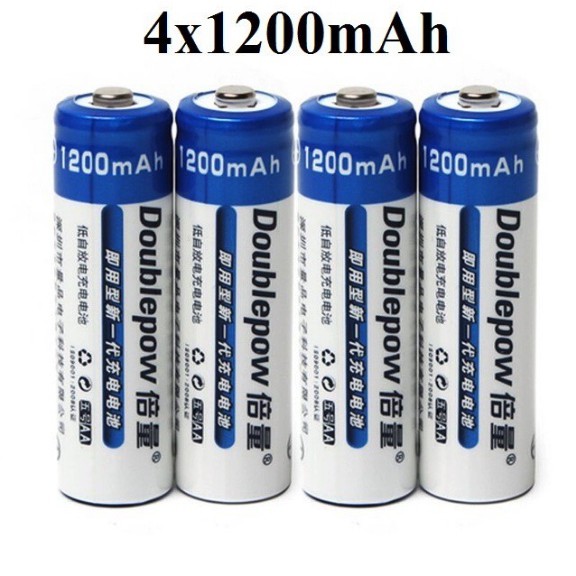 Vỉ 4 Pin Sạc AA (Pin Tiểu) 1200 mAh DOUBLEPOW (Dung Lượng Thật)