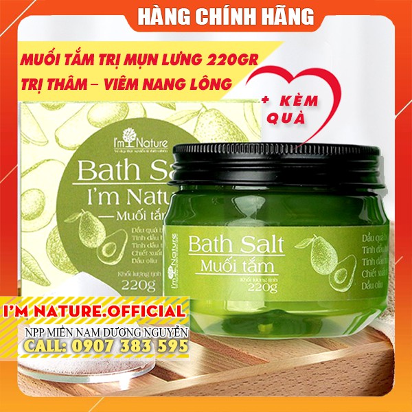 Muối Tắm Giảm Mụn Lưng - Ngừa Rôm Sảy - Thâm Nang Lông Với Tinh Chất Muối Biển Tràm Trà 220gr  I’m Nature